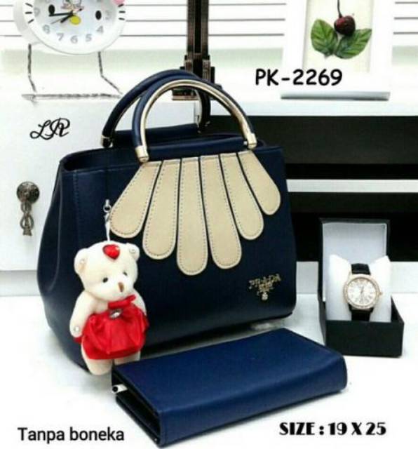 Tas Paket 3in1/ Tas Selempang Wanita Prada Kipas Size 19x25