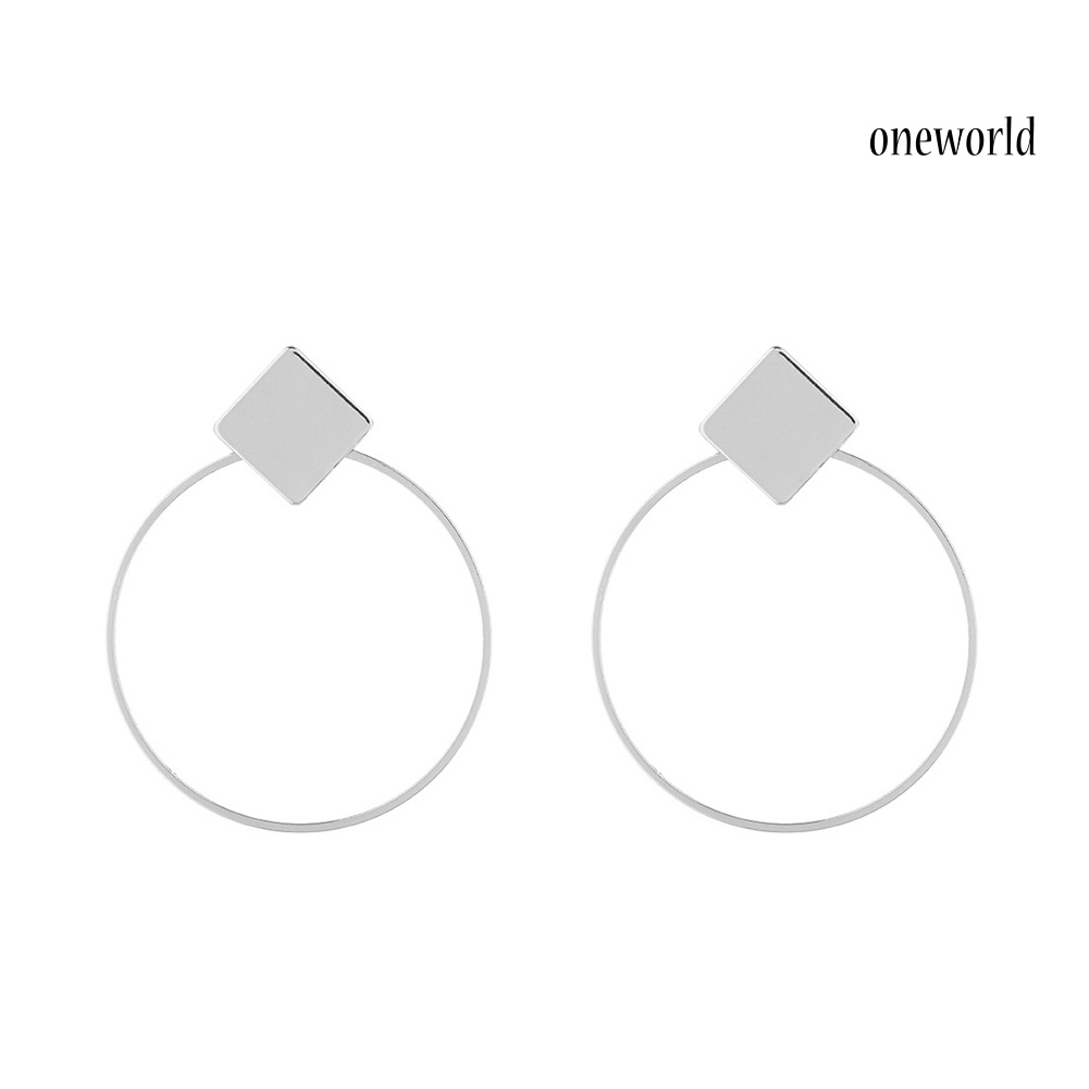 OW@ Fashion Geometry Diamond Women Ear Hoop Travel Club Jewelry Round Earrings Gift