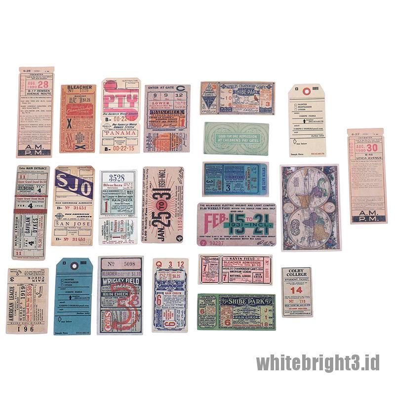 (white3) 22pcs / Pak Stiker Vintage Motif Tiket Untuk Dekorasi scrapbook / diary / Album / notebook DIY