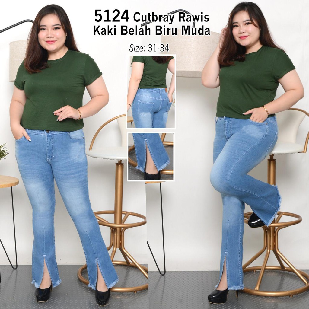 Celana Jeans Wanita Cutbray Slit Depan Rawis 27 28 29 30 31 32 33 34 Bisa Bayar Ditempat(COD)