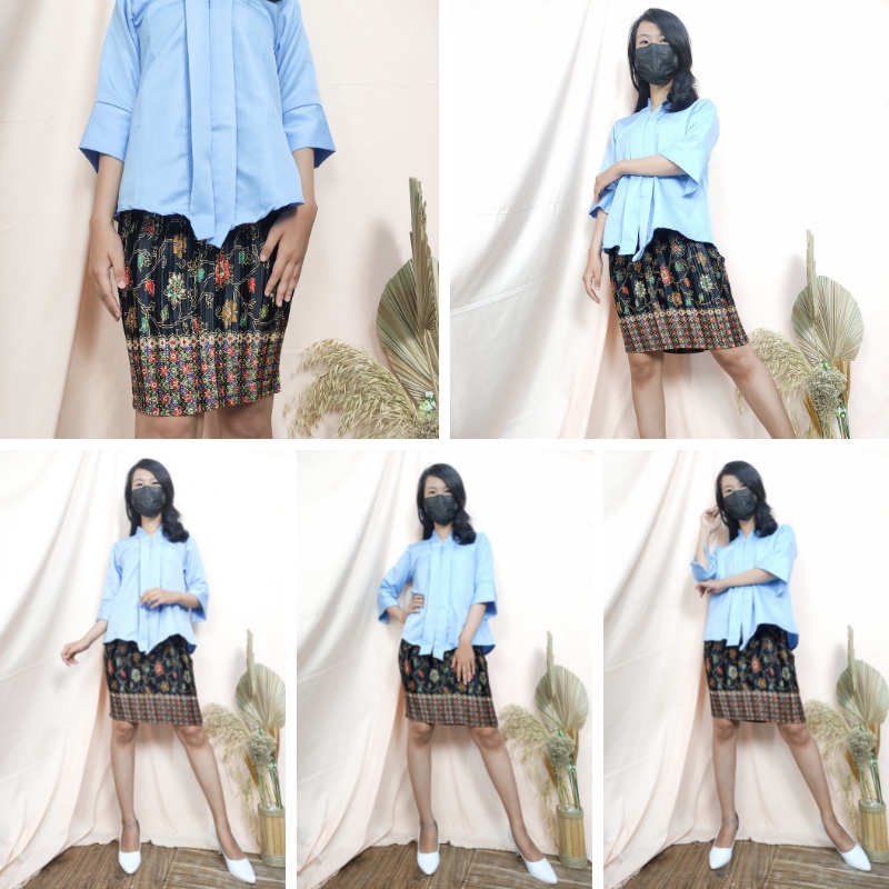 SB Collection Stelan Atasan Kebaya Afsanisah Blouse Dan Rok Plisket Midi Jumbo Batik Wanita