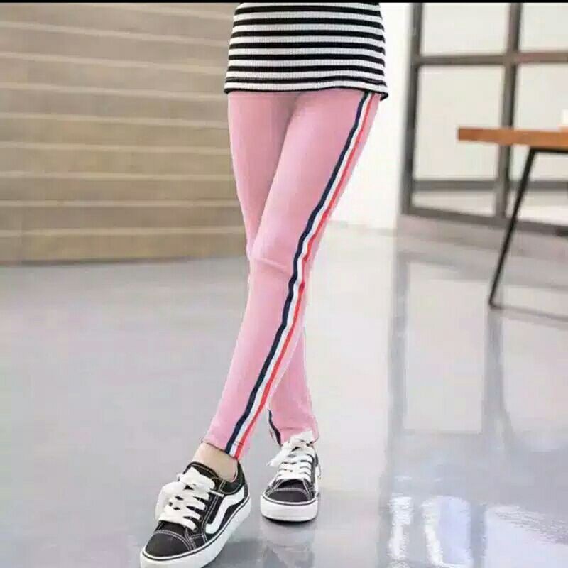 Legging List Stripe anak perempuan Bahan Jersey Usia 6 -13THN