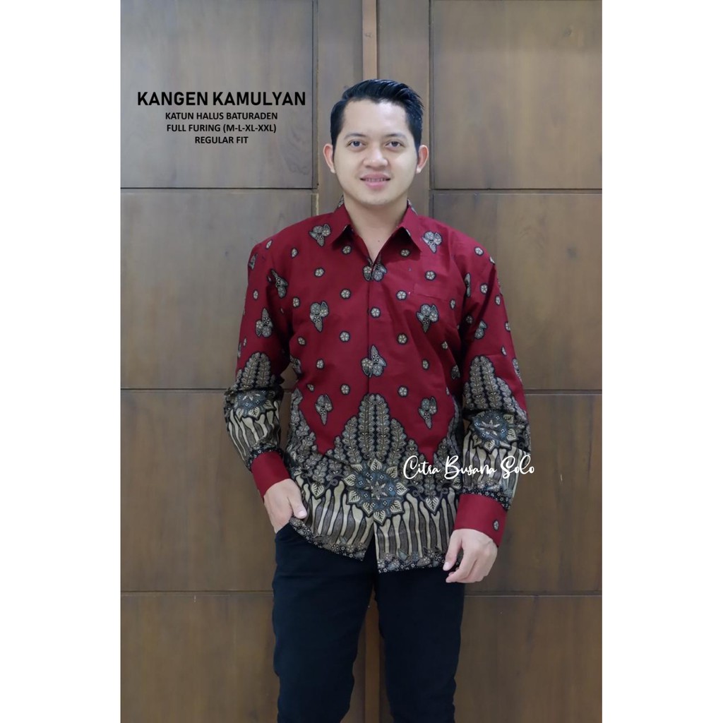 Batik Pria KANGEN KAMULYAN Kemeja Full Furing Bahan Katun Halus Baturaden