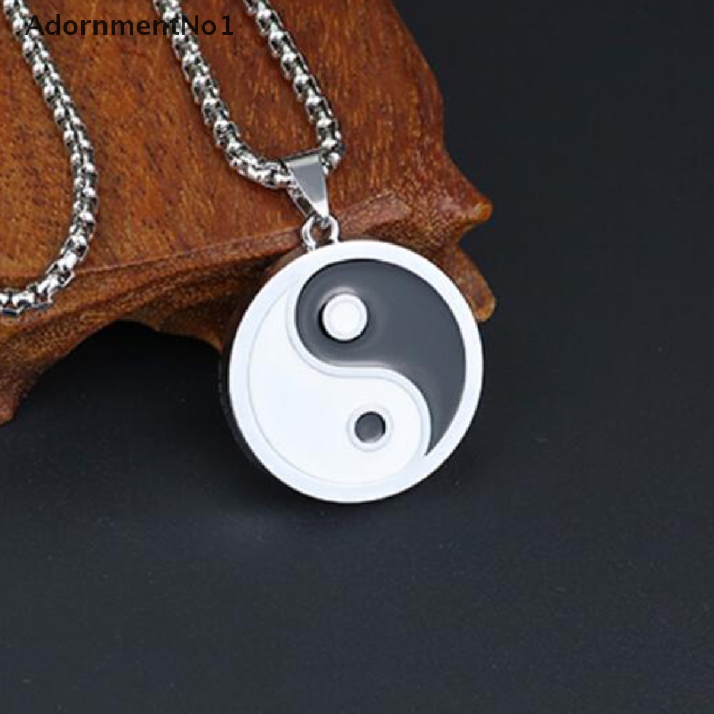 (AdornmentNo1) Kalung Rantai Dengan Liontin Logo Yin Yang Cina Taoism Warna Hitam / Putih Untuk Wanita