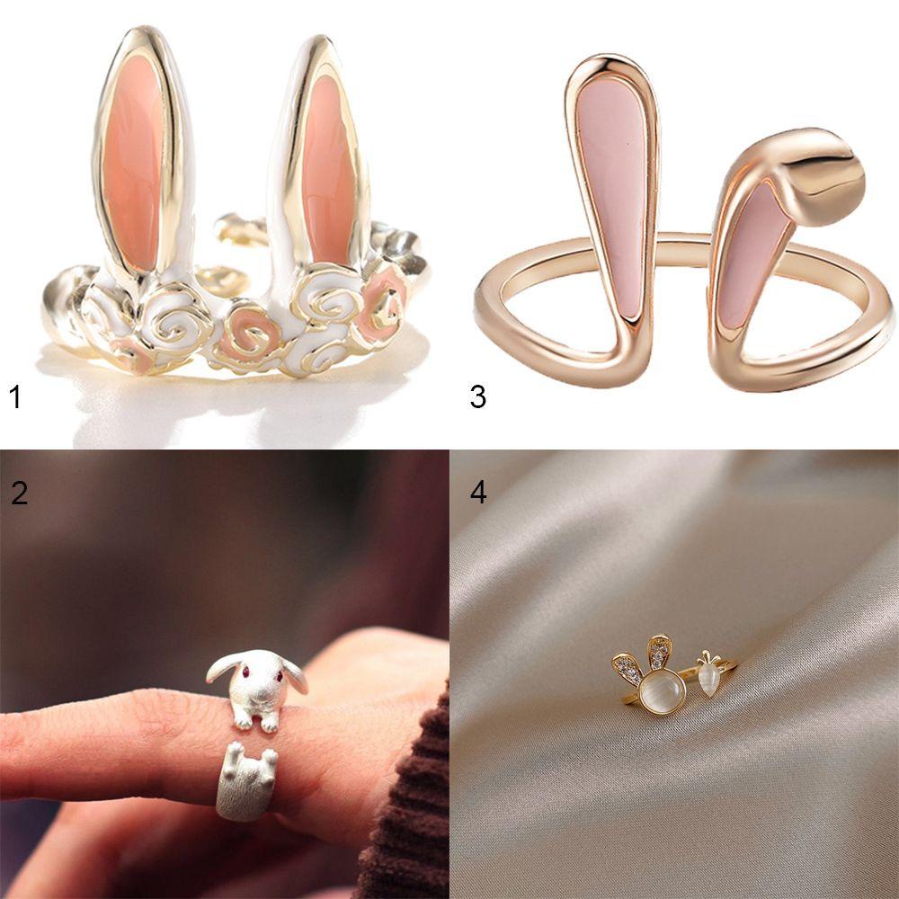 Cincin Wanita Model Terbuka Desain Telinga Kelinci / Nanas Gaya Trendy Adjustable Untuk Pesta / Pernikahan / Hadiah