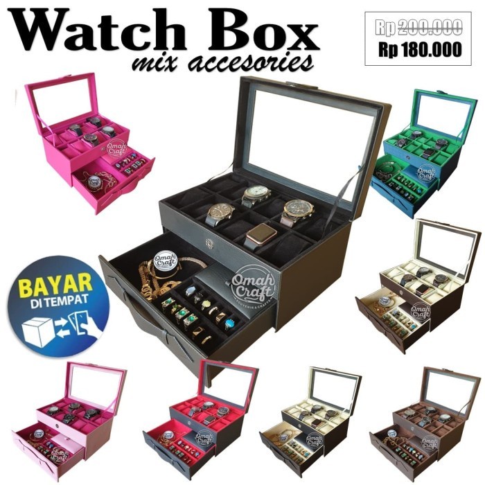 Kotak Jam Tangan isi 10 JUMBO Mix Perhiasan / Box Tempat Jam Tangan PROMO RUMAHCRAFT