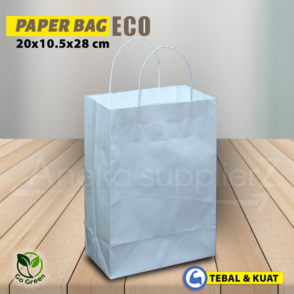 

Paper Bag Polos - Paper Bag Tali Kertas | 20x10,5x28 cm - PUTIH -( 20 Pcs )