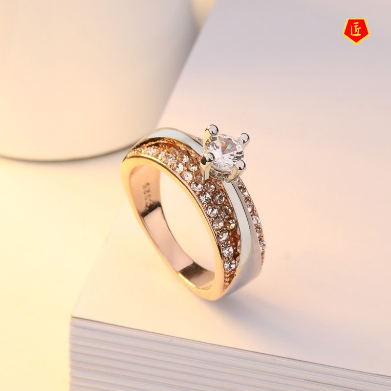 [Ready Stock]14K Rose Gold Square Diamond Ring Creative Elegant