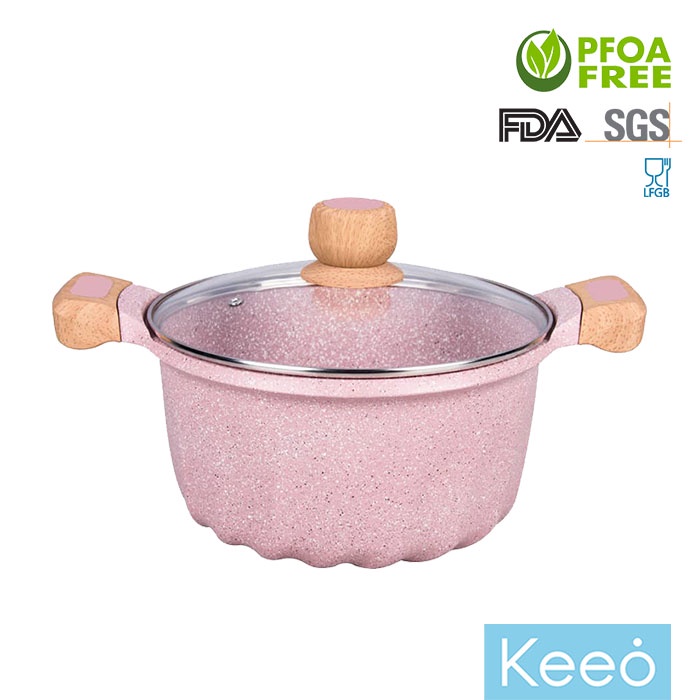 MGC 24 cm Panci Anti Lengket Marble Granit  dengan Tutup (Casserole) Pink