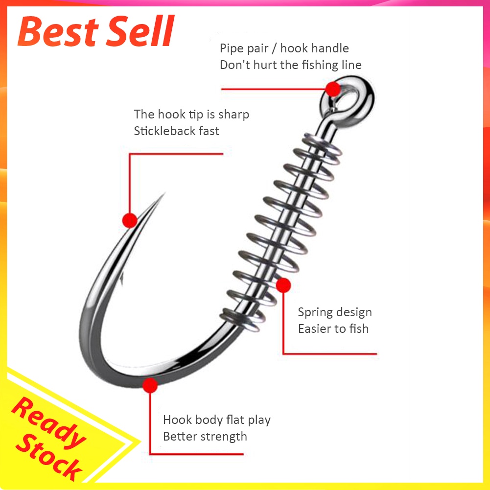 20pcs Carp Fishing Hook Barbed Swivel Spring Jig Hook Single Circle Hooks