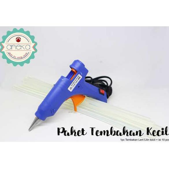 

[PAKET] - ON OFF Tembakan Lem Lilin / Glue Gun Kecil - 20 W + lem 10 pcs (ART. X8)