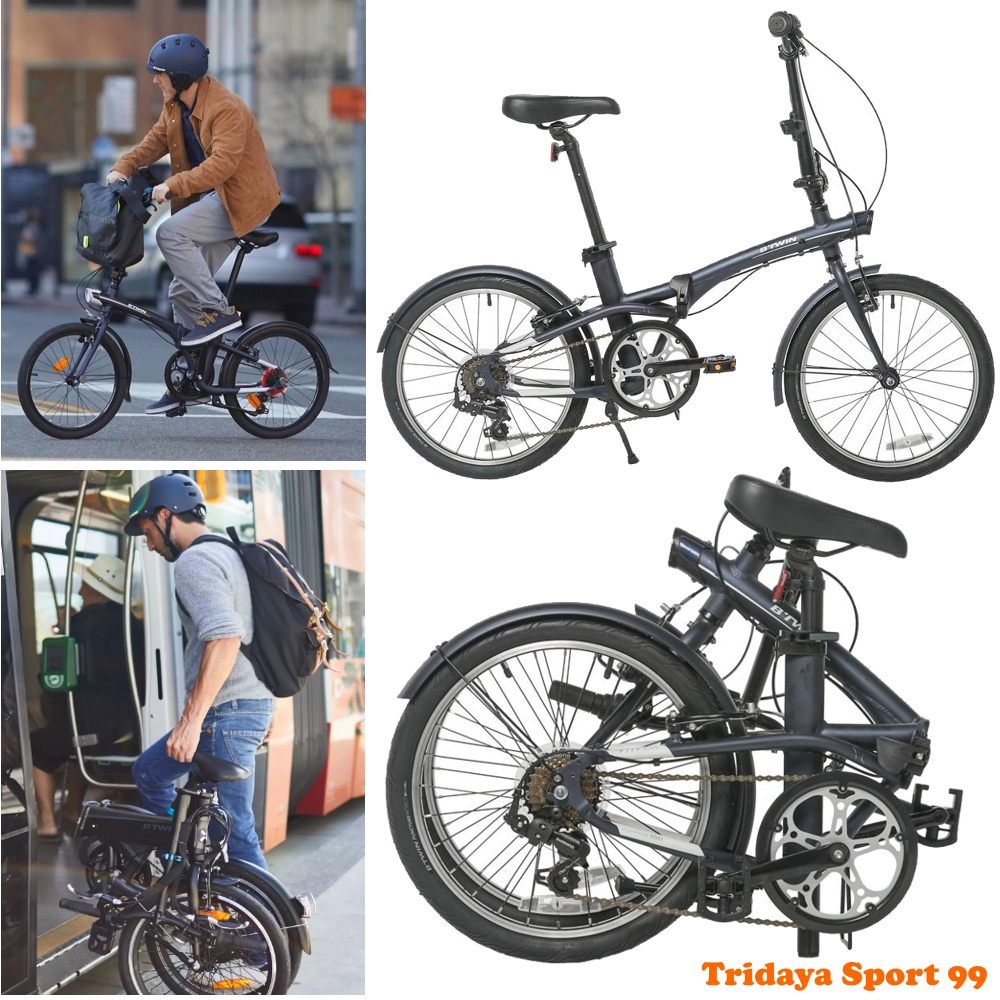 B'TWIN Hoptown Sepeda Lipat Dewasa Tilt 500 20" Folding Bike - Blue Dark