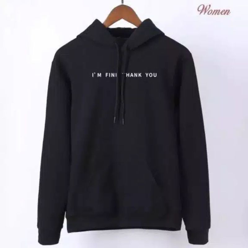 (BISA COD) sweater pria/wanita/ hoodie wanita im fine thank you (unisex)-hitam