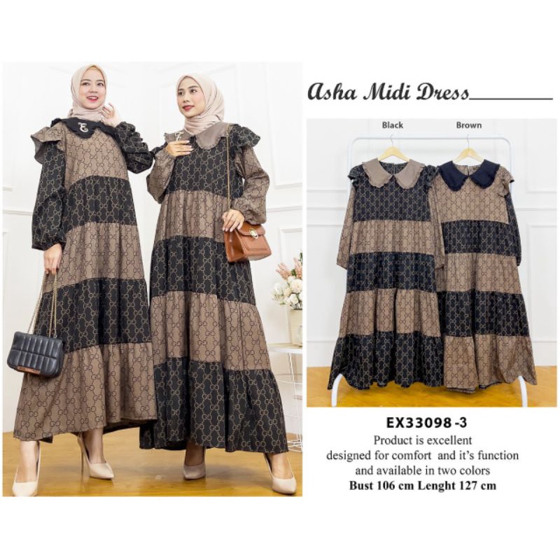 ASHA MIDI DRESS SERI BHN KATUN LINEN LD110 PB130 (TDK BUSUI )