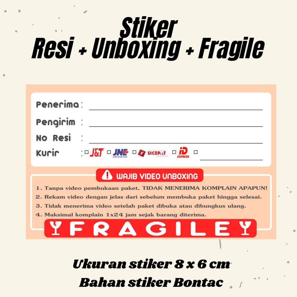 

(Min pembelian 10pcs) Sticker Resi Stiker Unboxing Stiker Fragile Stiker Label Pengiriman Stiker Online Shop