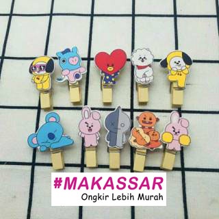 Jepit Kayu Karakter Lucu / Wooden Clip / Klip Kayu Penjepit Foto Tali Rami / Wooden Clip Set / Woden BTS Doraemon