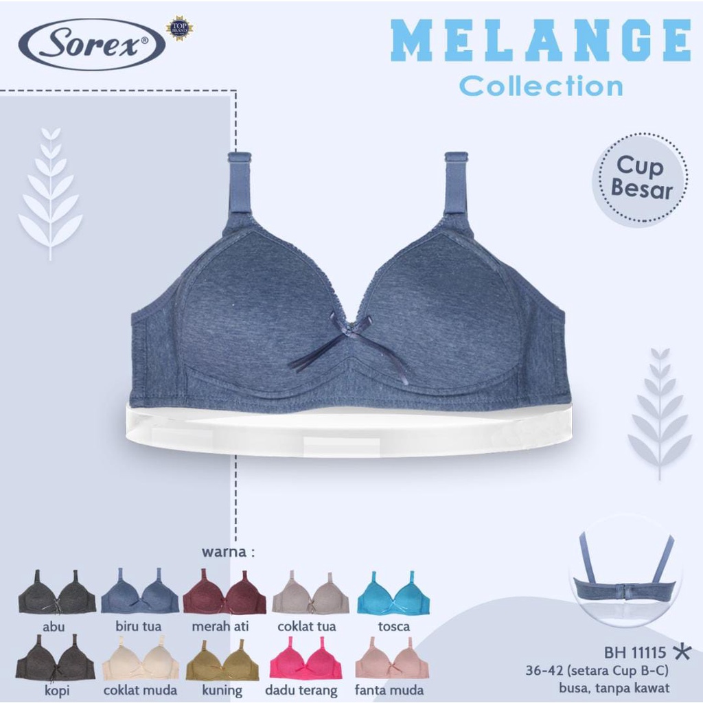 Sorex Bra BH Tanpa Kawat Busa Tipis  Kait 2 Extra Comfort / BH Sorex 9852 / BH Sorex 11115