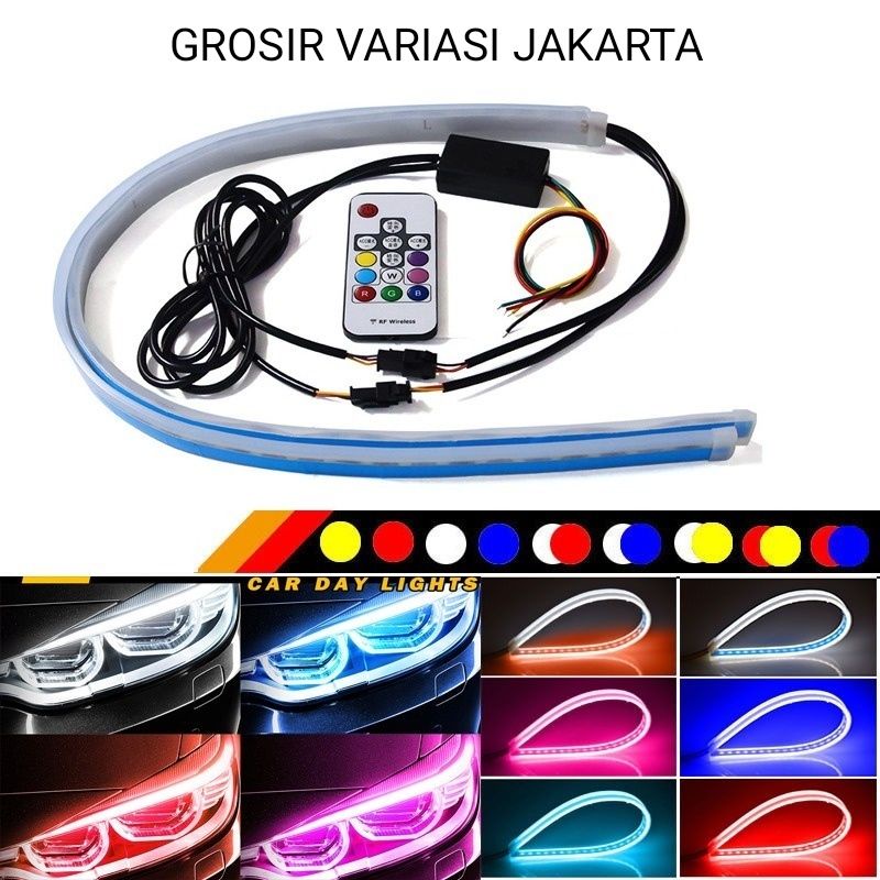 lampu led alis drl fleksibel slim 30cm rgb remot sein running alis motor mobil grade a