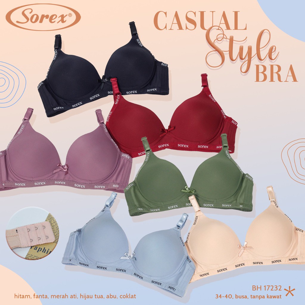 BH Sorex Busa Tanpa Kawat | Sorex Bra 17232 Kait 2 Setara Cup B Wanita Dewasa | Open | Pakaian Dalam Harian Casual Style Bra Kancing Dua Perempuan