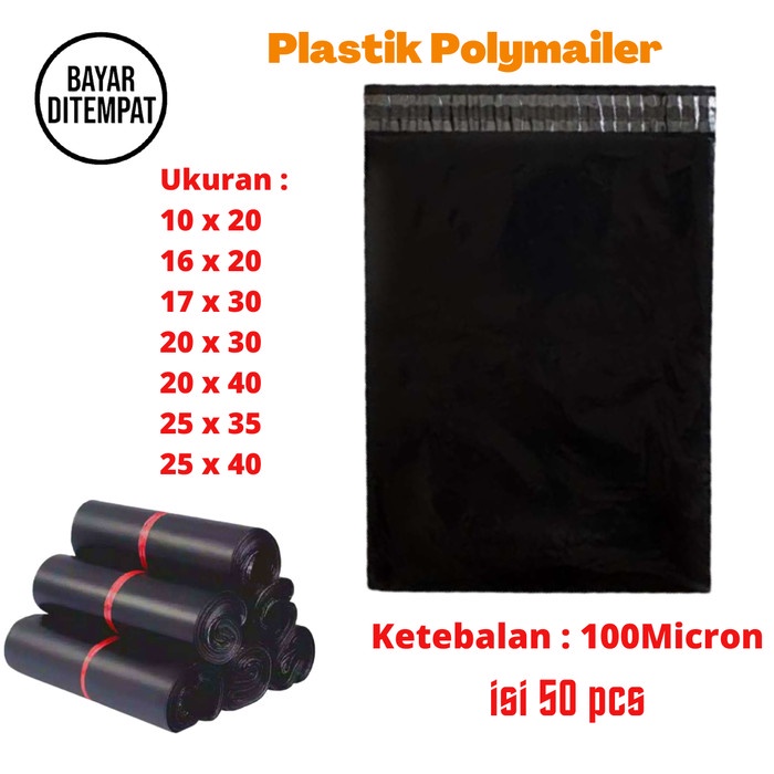 BWDO  Kantong Plastik Packing HDPE Polymailer 100 Micron isi 100/50pcs Hitam
