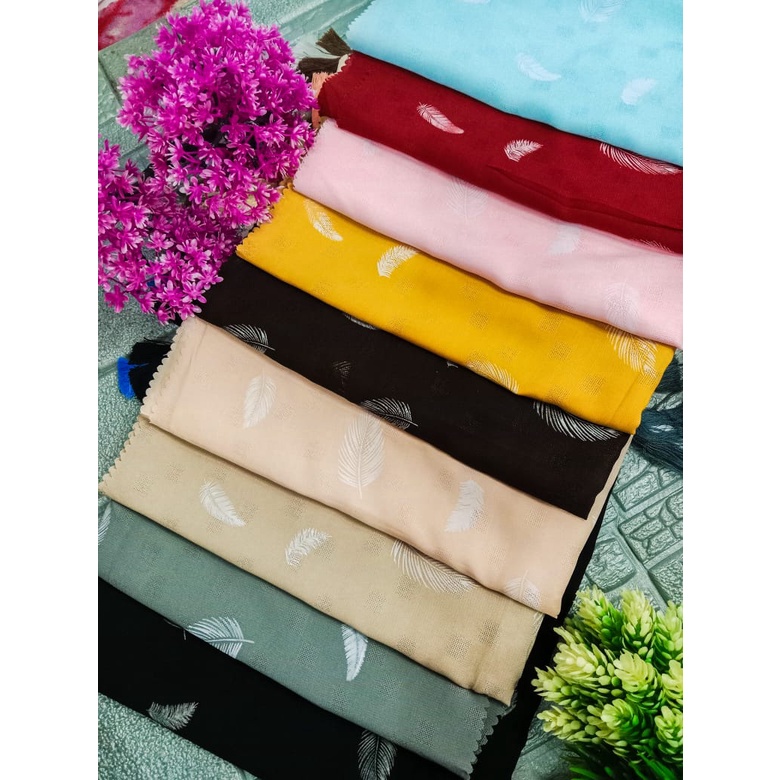 Hijab SegiEmpat Motif Bulu Ukuran Kurang Lebih  110 x 110 Cm Banyak Pilihan Warna