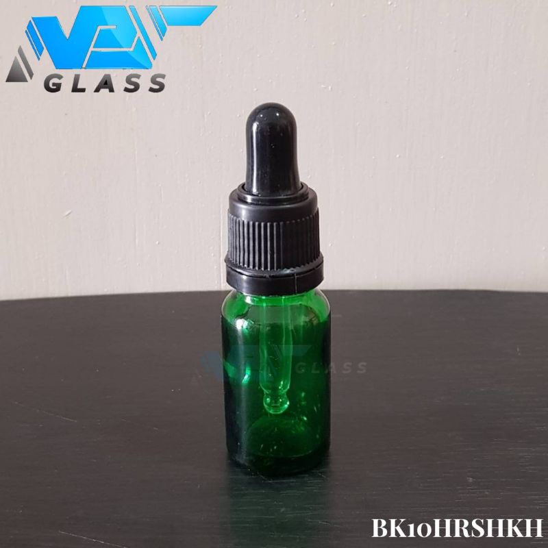 botol kaca pipet 10ml tebal hijau - ring segel hitam