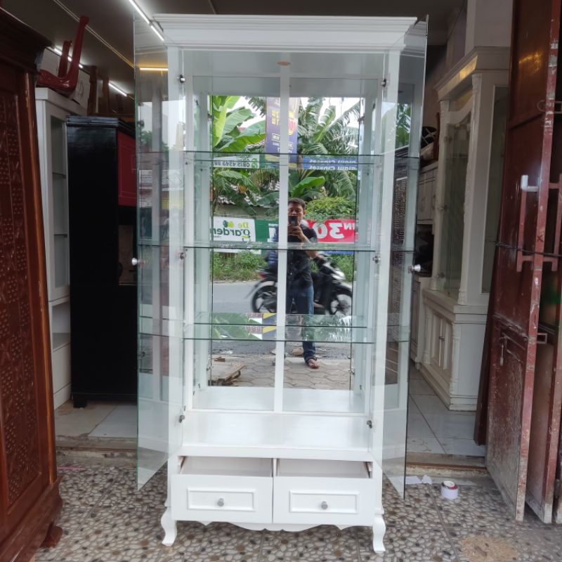 Lemari Pajangan Crystal minimalis 2 Pintu full kaca+lampu Mewah Elegant