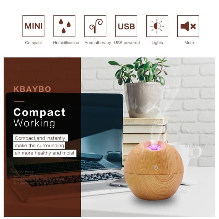 Car Mini Aromatherapy Air Humidifier Desain Kayu 130ml HUMI JKC01