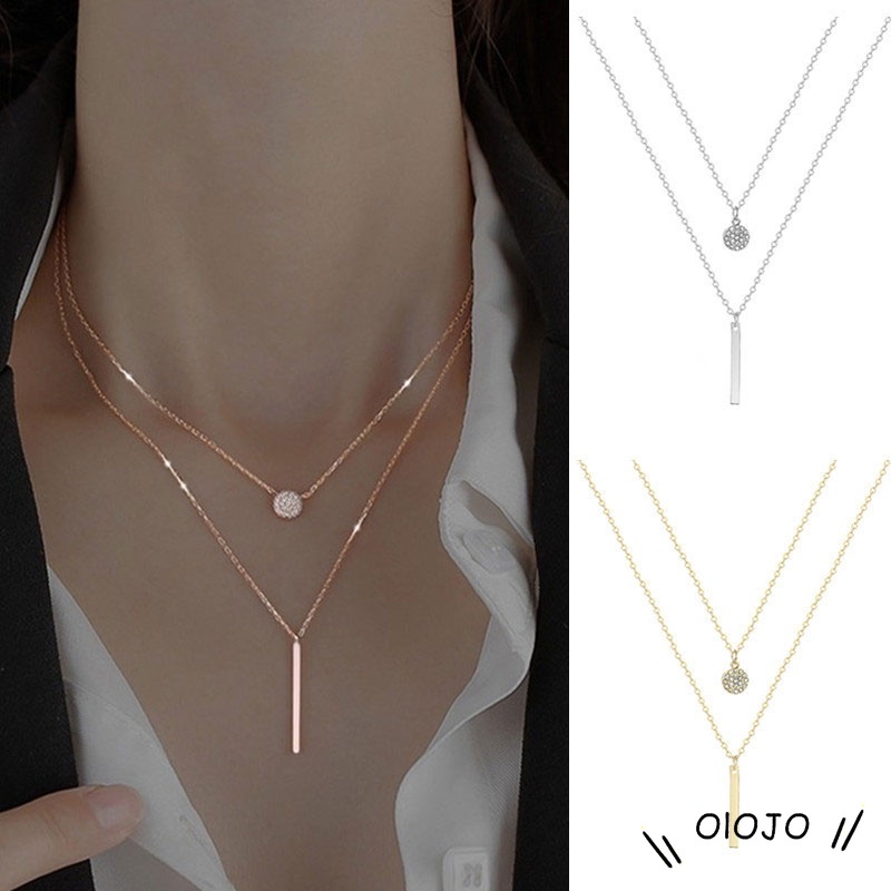 Liontin Kalung Bulat Strip Bersinar Aksesoris Wanita Cantik - ol