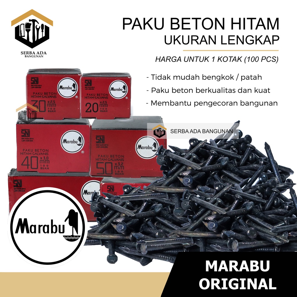 PAKU BETON SIZE 7 - 10 Cm MARABU HITAM GALVANIS HARGA 1BOX (100PCS) TERMURAH KOMPLIT