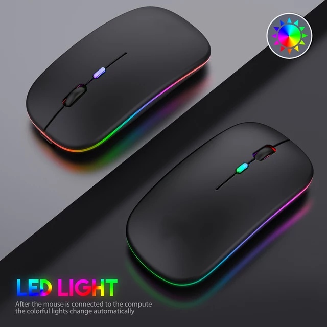 Mouse Lampu RGB wireless baterai tanam Mouse wireless 02.4G Silent Wireless 1200 DPI RGB LED Backlit Isi Ulang Mouse silent lampu RGB efek Mos mous wireles mos werles