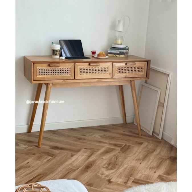 SET MEJA KERJA KANTOR BELAJAR LAPTOP KOMPUTER KAYU JATI KOMBINASI ROTAN PLUS KURSI DUDUK SANTAI RETRO FINISHING NATURAL VINTAGE MURAH BERKUALITAS FURNITURE JEPARA-4