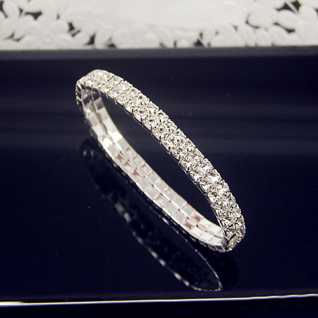 Hu Hu Hu Hu Hu Alat Bantu Pasang Kacamata♡ Gelang Tangan Berlian Imitasi Stretch Multi Baris Untuk Pengantin Wanita