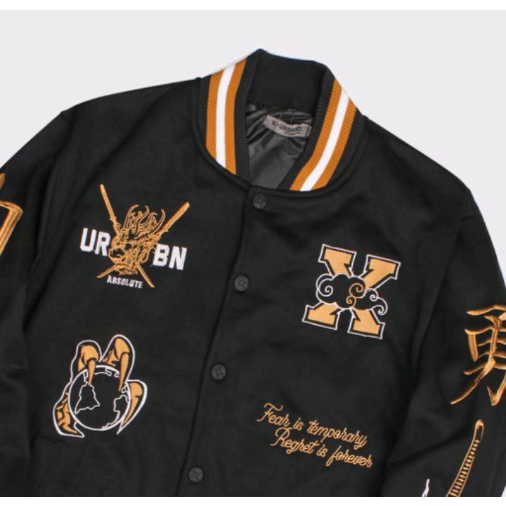 Jaket Varsity Baseball Black X Urband Pria Wanita - Varsity Jacket Vintage Baseball Oversize Jumbo Original