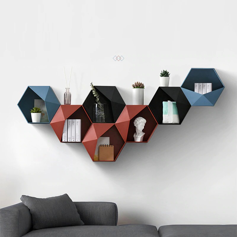 Rak Gantung Dinding Tempel Minimalis Dekorasi Dinding Hexagonal Aesthetic Plastik ABS Kuat Untuk Ruang Tamu Kamar Mandi Rumah Kafe
