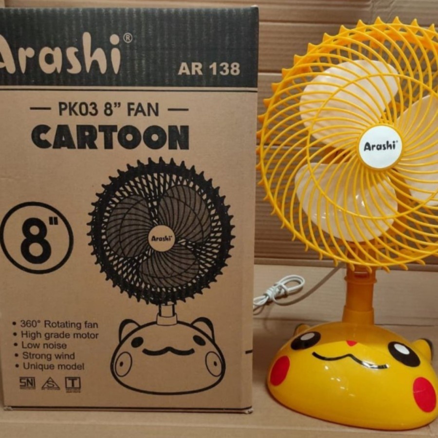 Arashi Desk Fan PK-03 Pikachu PK03 Kipas Angin Meja PK 03 Kipas Angin Duduk Karakter Pikachu 8 Inch