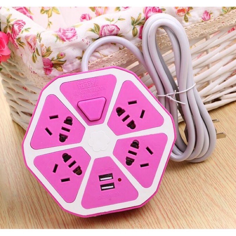 Stop Kontak USB HEXAGON SOCKET +2USB +4colokan