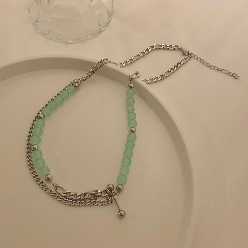 Kalung Liontin Kristal Warna Hijau Mint Gaya Retro Hip-hop