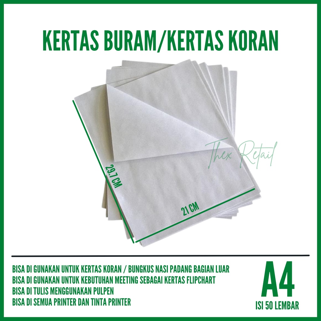 

Kertas Buram A4 isi 50 lembar / Kertas Flipchart / Kertas Koran A4
