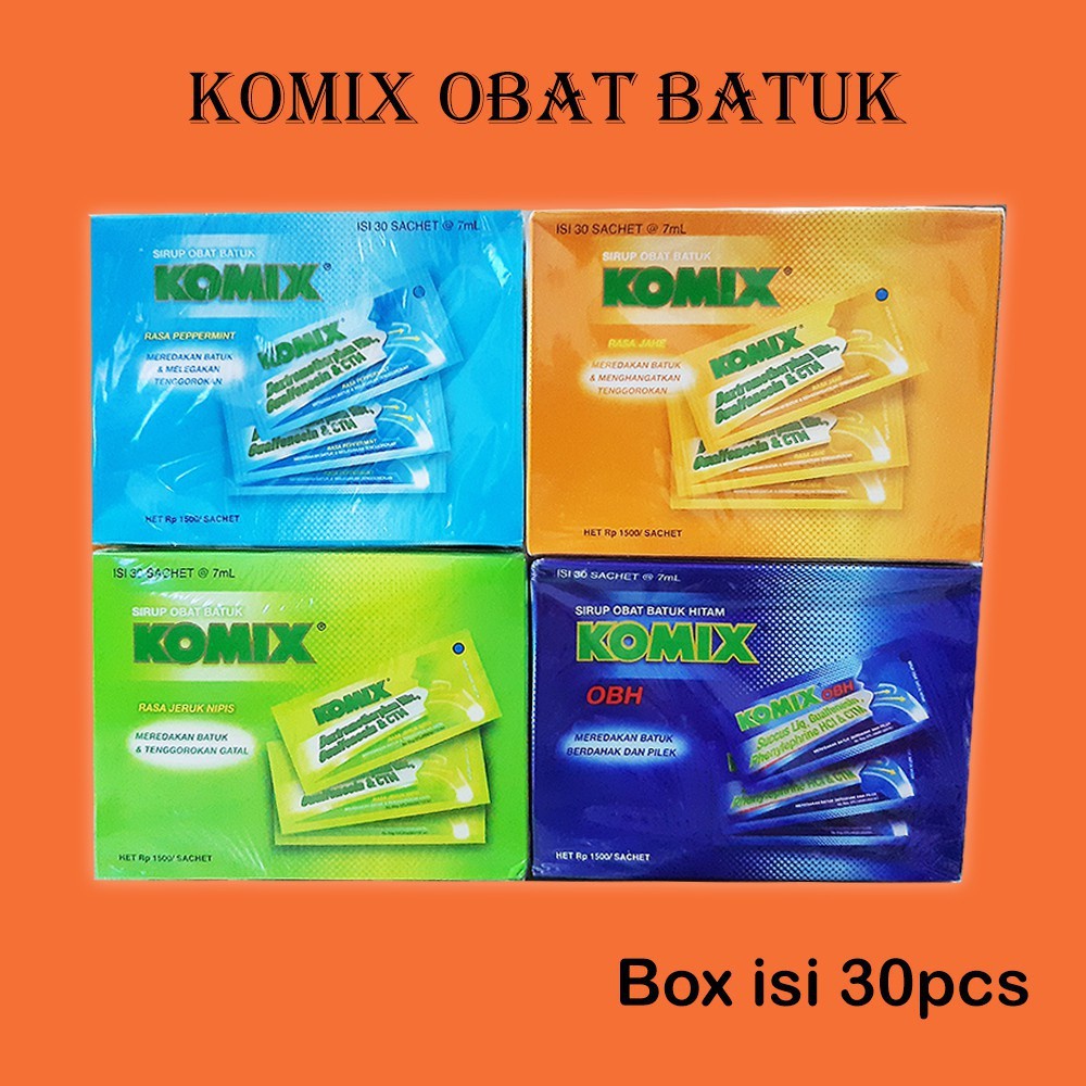 

Komix Jeruk Nipis Jahe Peper Mint OBH Sirup Obat Batuk Saset 1bok 30sst