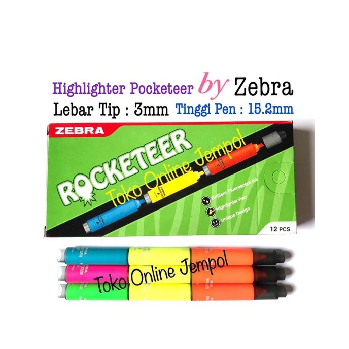 

3warna Pocketeer Highlighter Zebra 501820 Pocket Pen Penanda ATK1219ZB