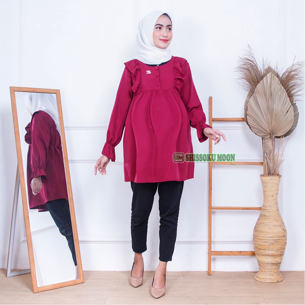 Baju Atasan Hamil Lengan Panjang Model Muslimah Bahan Rayon Twill