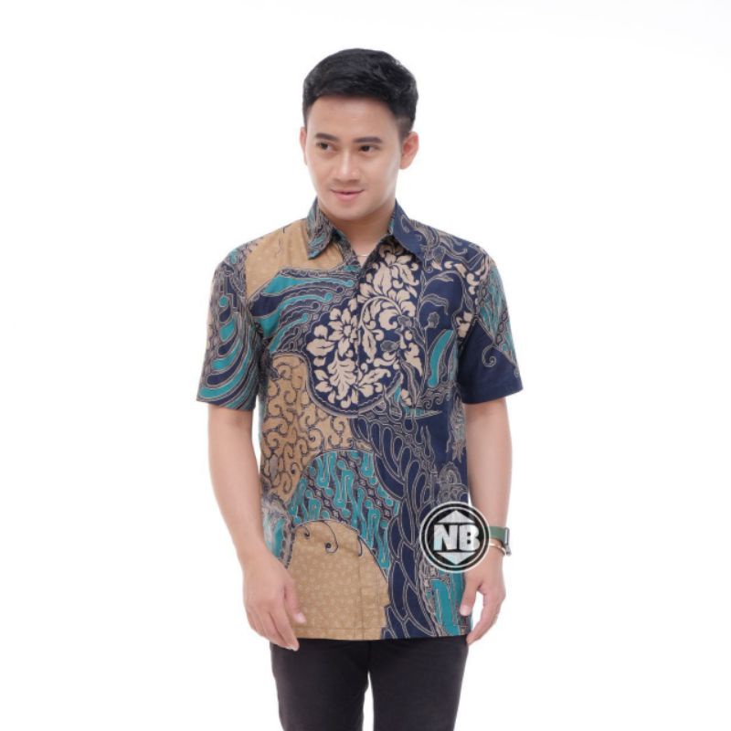 Kemeja Batik Pria Lengan Pendek BATIK BERKAHTURAH SIZE M L XL XXL BSWART BatiK HRB026 Kenongo Hem Panjang Padi