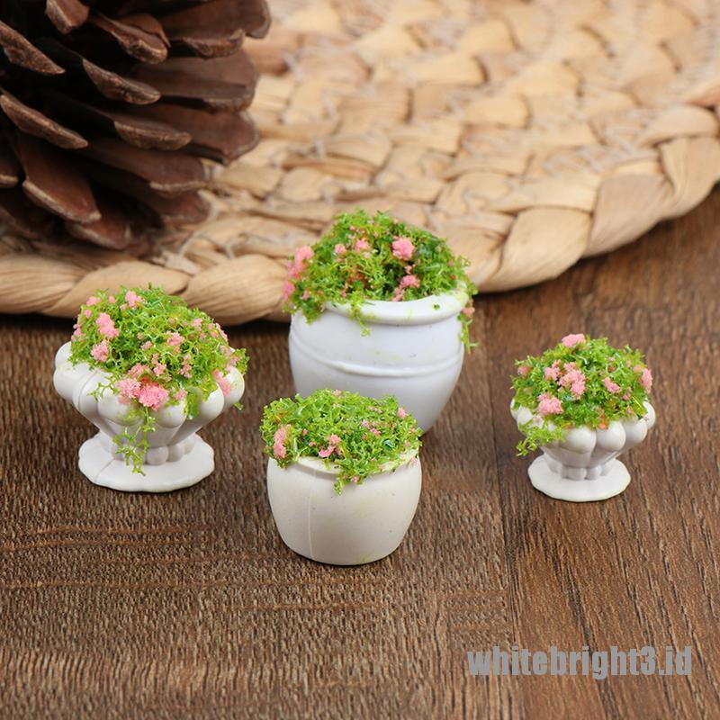 (white3) 2pcs Miniatur Tanaman Bunga Bonsai Skala 1: 12 Untuk Aksesoris Rumah Boneka