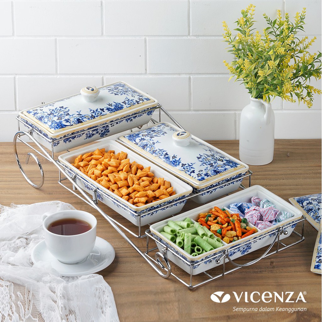 Set Wadah Saji Set Prasmanan Tingkat Vicenza Wadah dengan Rak BA808