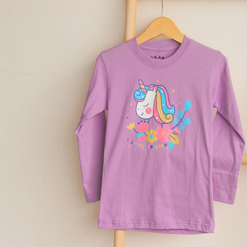 kaos anak baju anak unicorn lengan panjang ungu