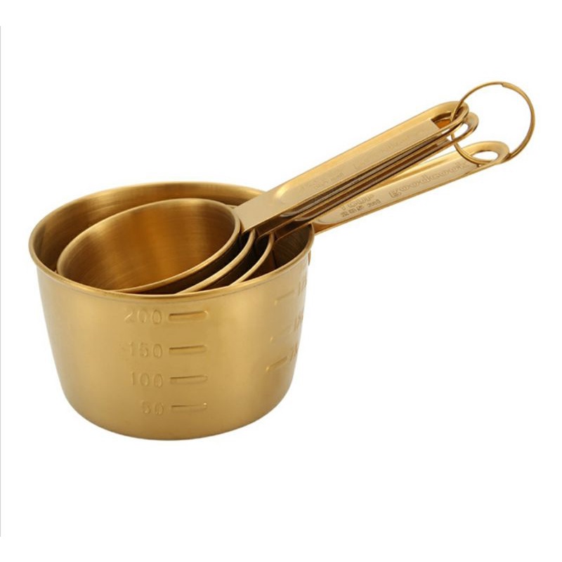 MEASURING CUP SPOON SET 8 IN 1 (SENDOK TAKAR) STAINLESS STEEL &amp; GOLD COLOR