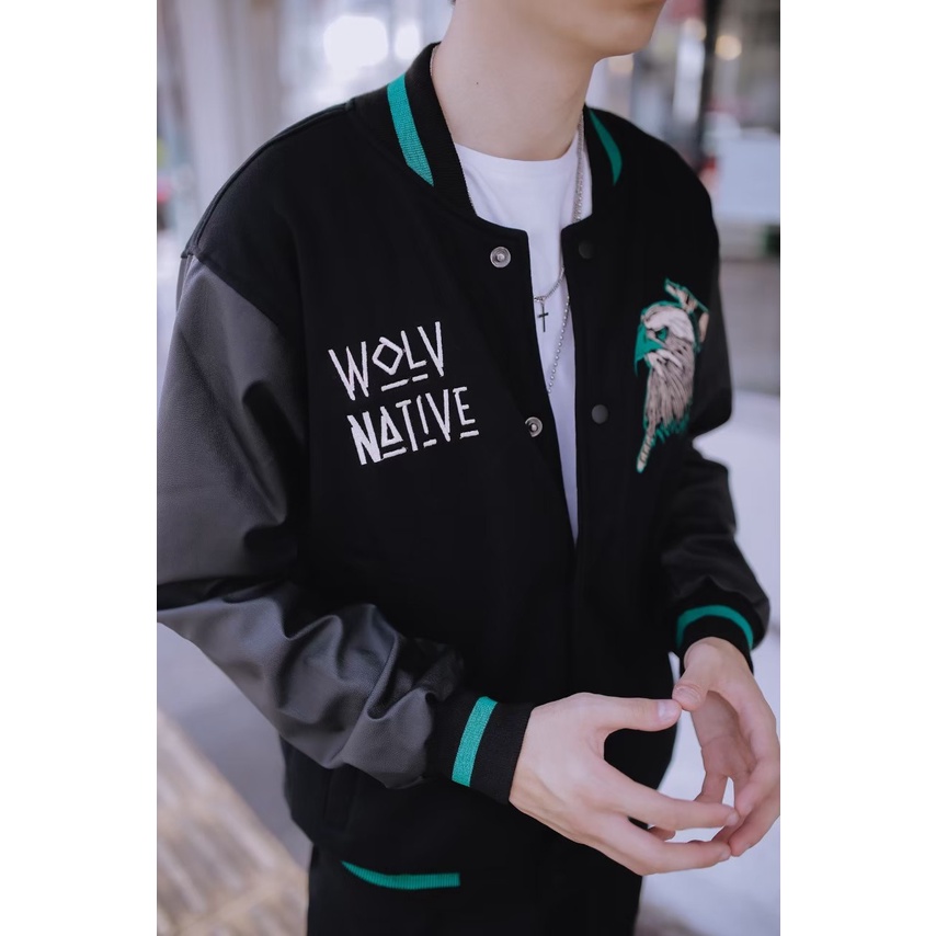 [BISA COD] Jaket Baseball Varsity Pria Wanita Native American, With Premium Leather Material (Original 100%)