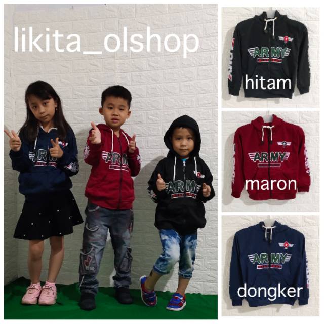 JAKET SWEATER HOODIE ZIPPER ANAK/ARMY