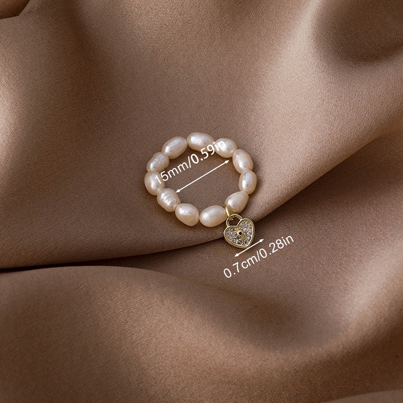 Cincin Elastis Bentuk Bintang Geometris Bahan Tembaga Zircon Aksen Mutiara Gaya Korea Untuk Wanita